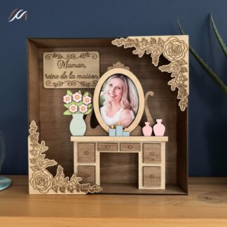 Cadre photo maman personnalisé en bois – scène miniature tendre et décorative