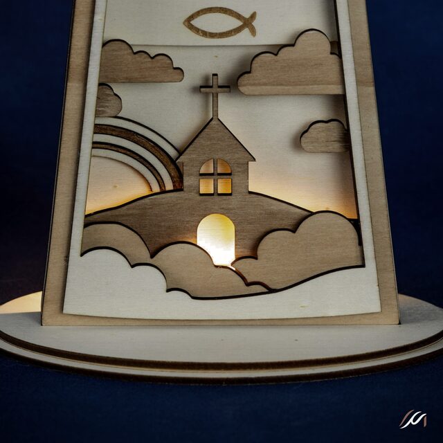 Croix de Première Communion Personnalisée en Bois – Éclairage LED