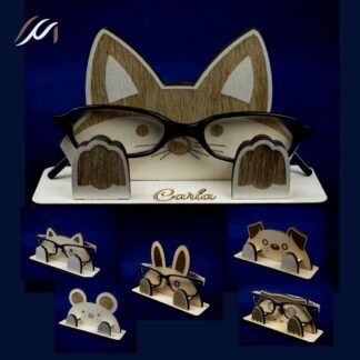 Porte lunettes enfant personnalisé en bois – Support lunettes animal