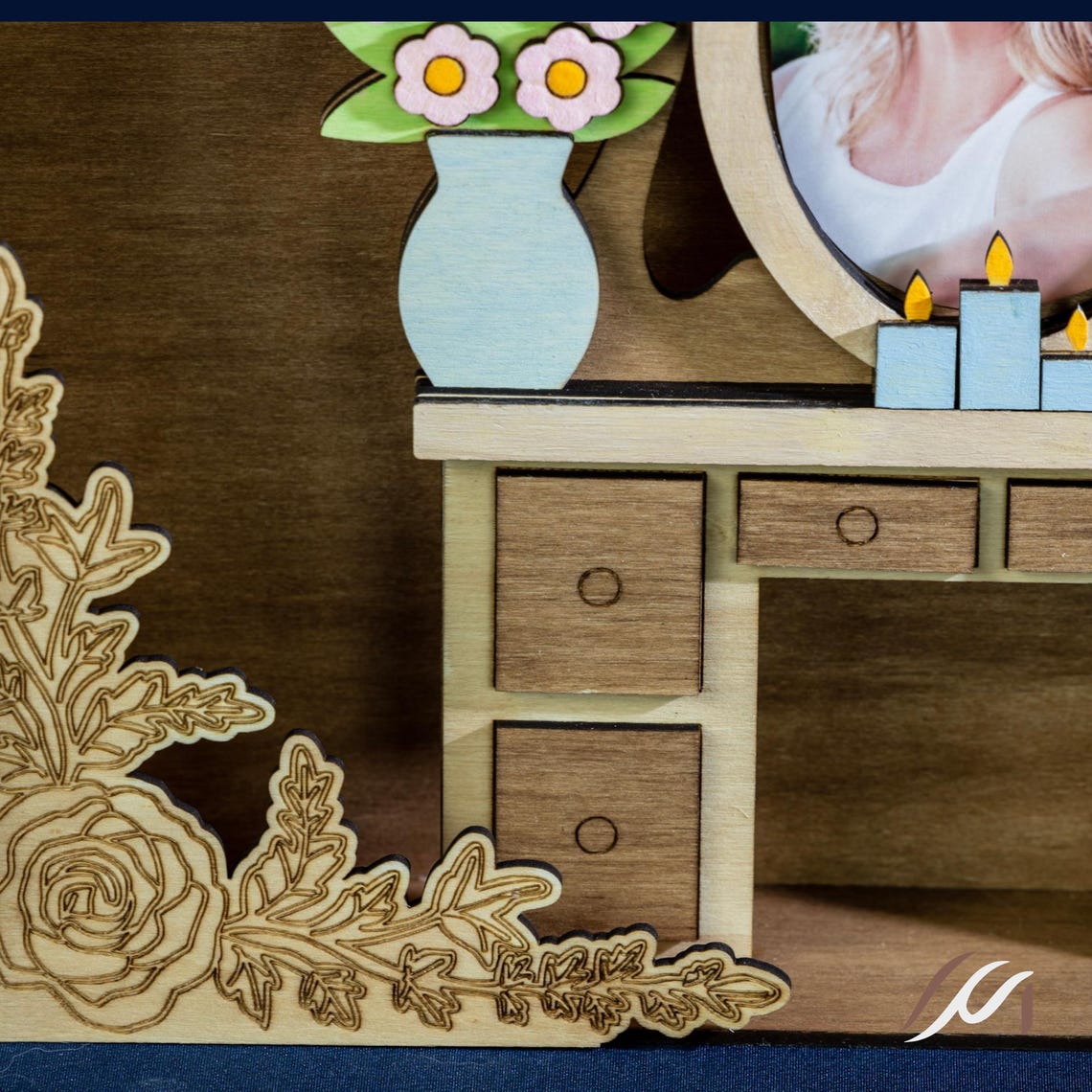 Cadre photo maman personnalisé en bois – scène miniature tendre et décorative