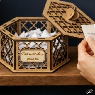 Boîte mots doux personnalisée bois hexagonale