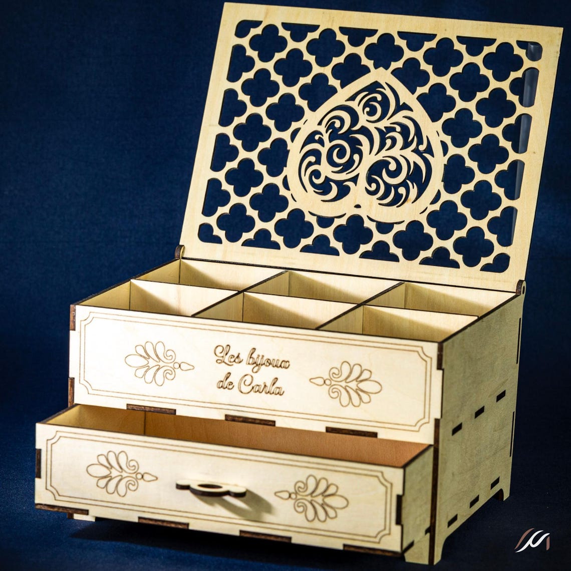 Boîte à bijoux personnalisée en bois – Coffret bijoux avec tiroir
