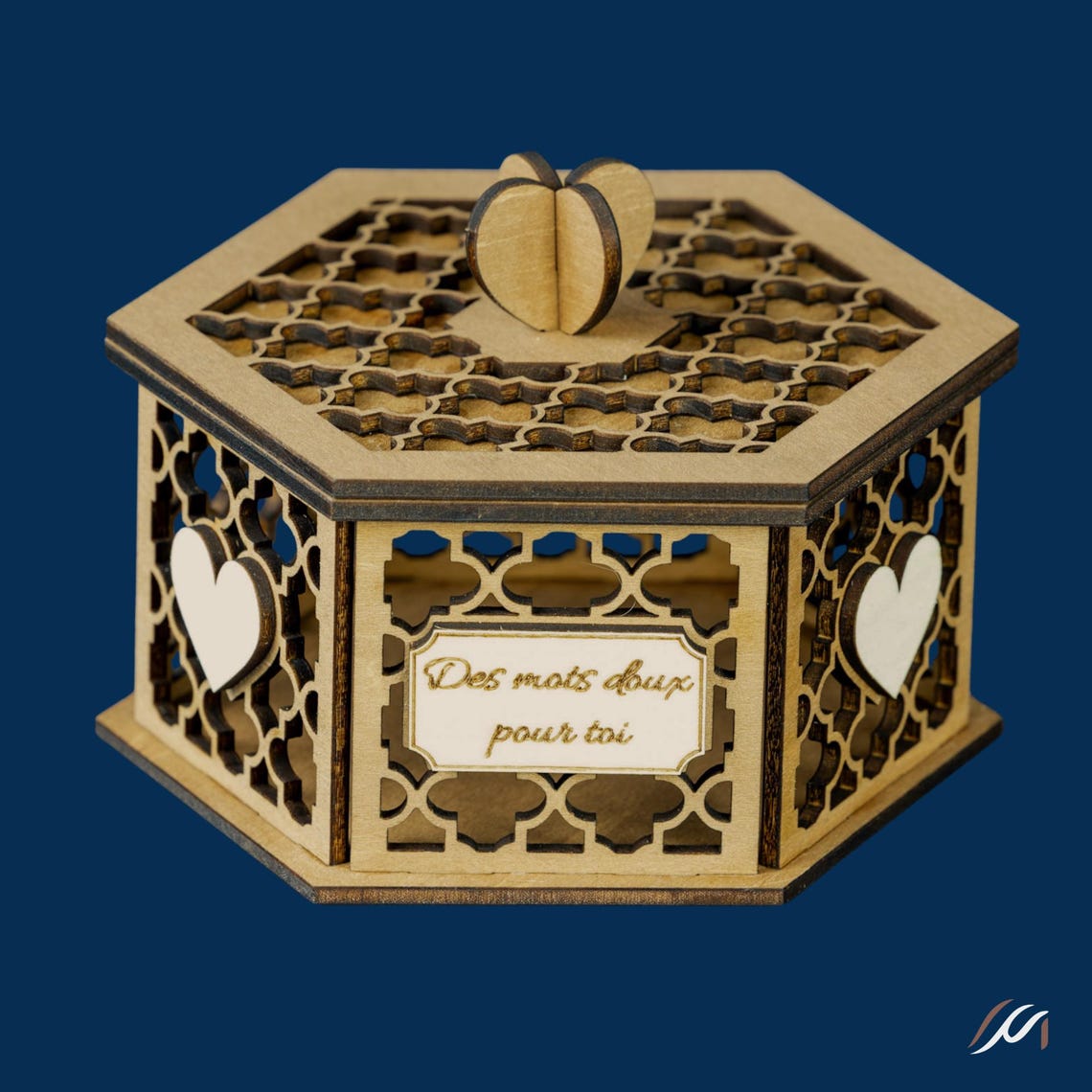 Boîte mots doux personnalisée bois hexagonale