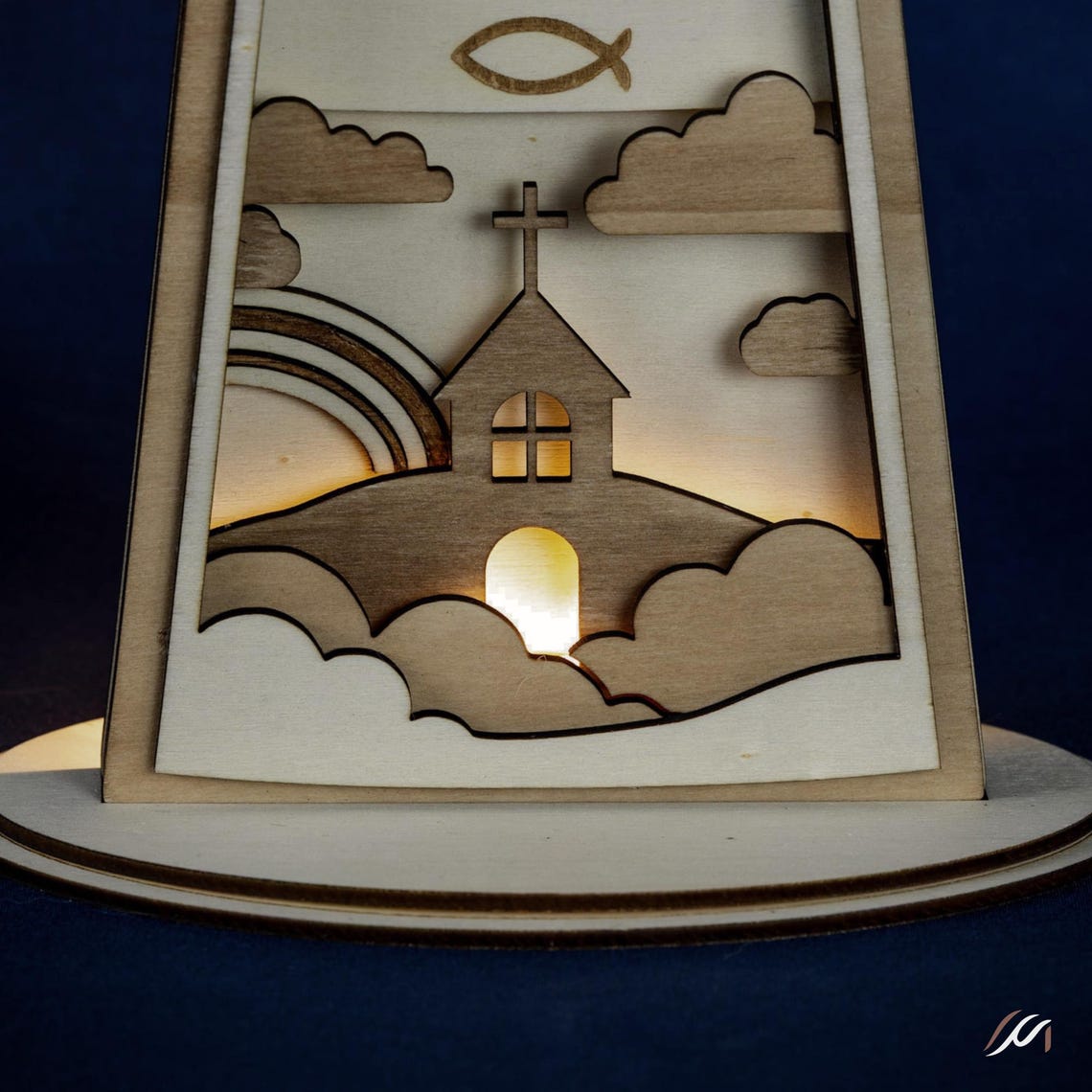 Croix de Première Communion Personnalisée en Bois – Éclairage LED