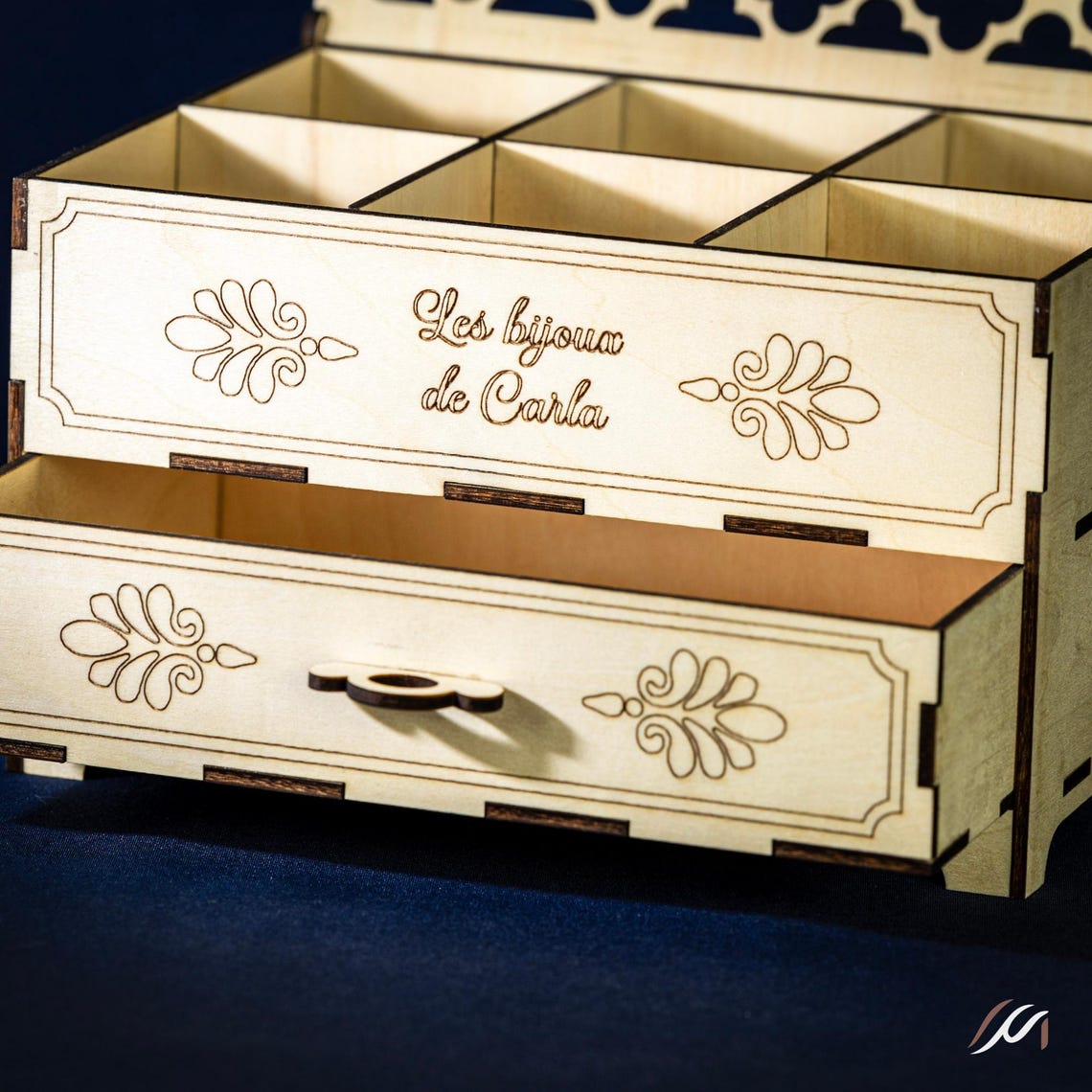 Boîte à bijoux personnalisée en bois – Coffret bijoux avec tiroir