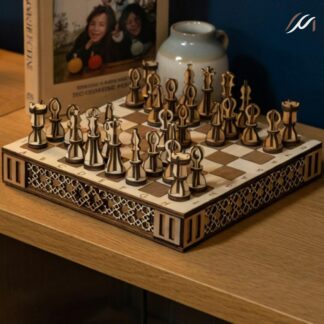 Jeu d’échecs en bois artisanal avec tiroirs – Jeu dames inclus – Échiquier compact 22 cm