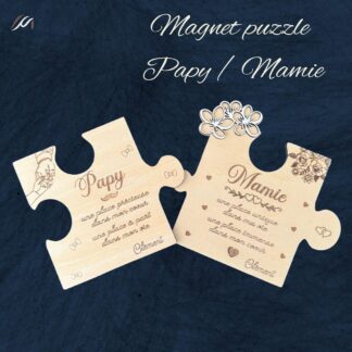 Duo magnets puzzle Mamie & Papy personnalisés en bois
