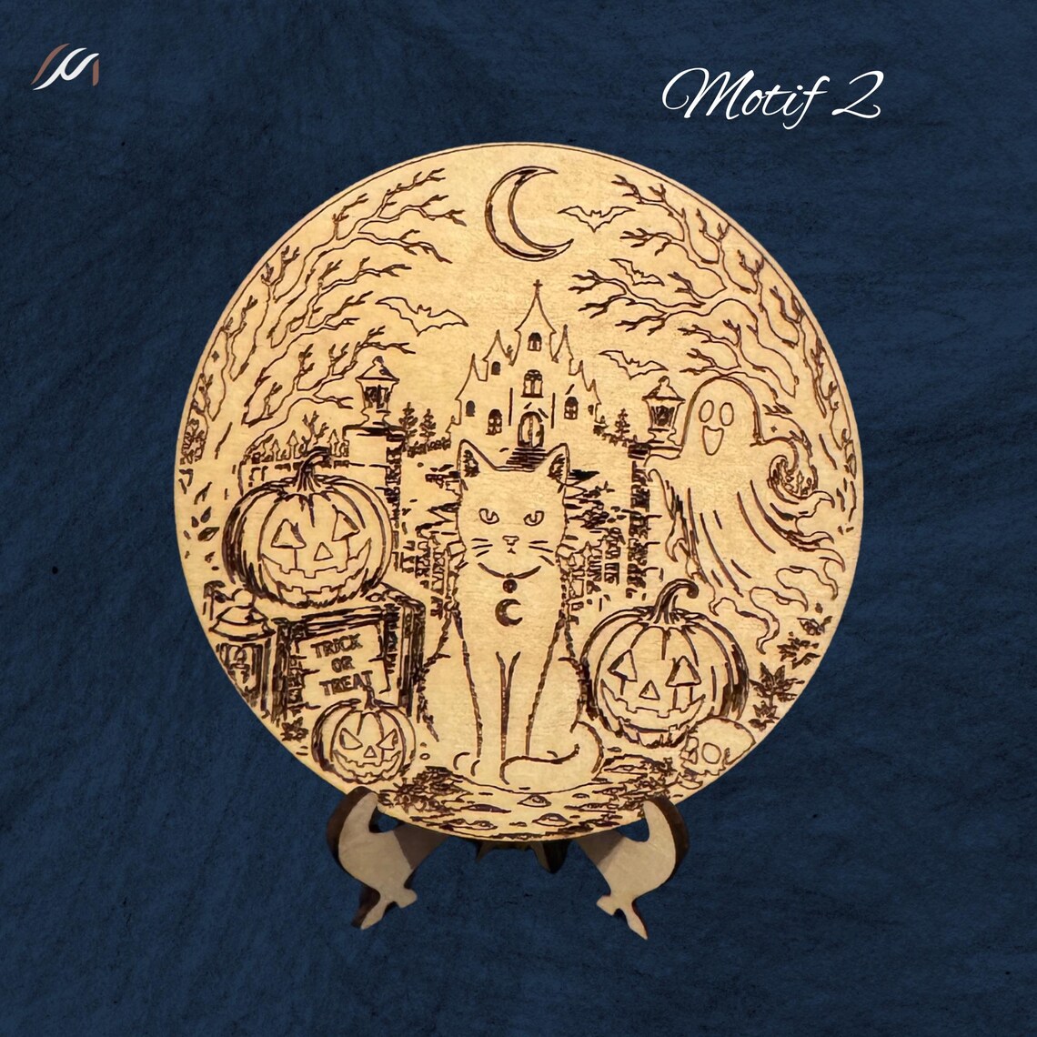 Dessous de verre Halloween en bois gravé – 10 motifs au choix