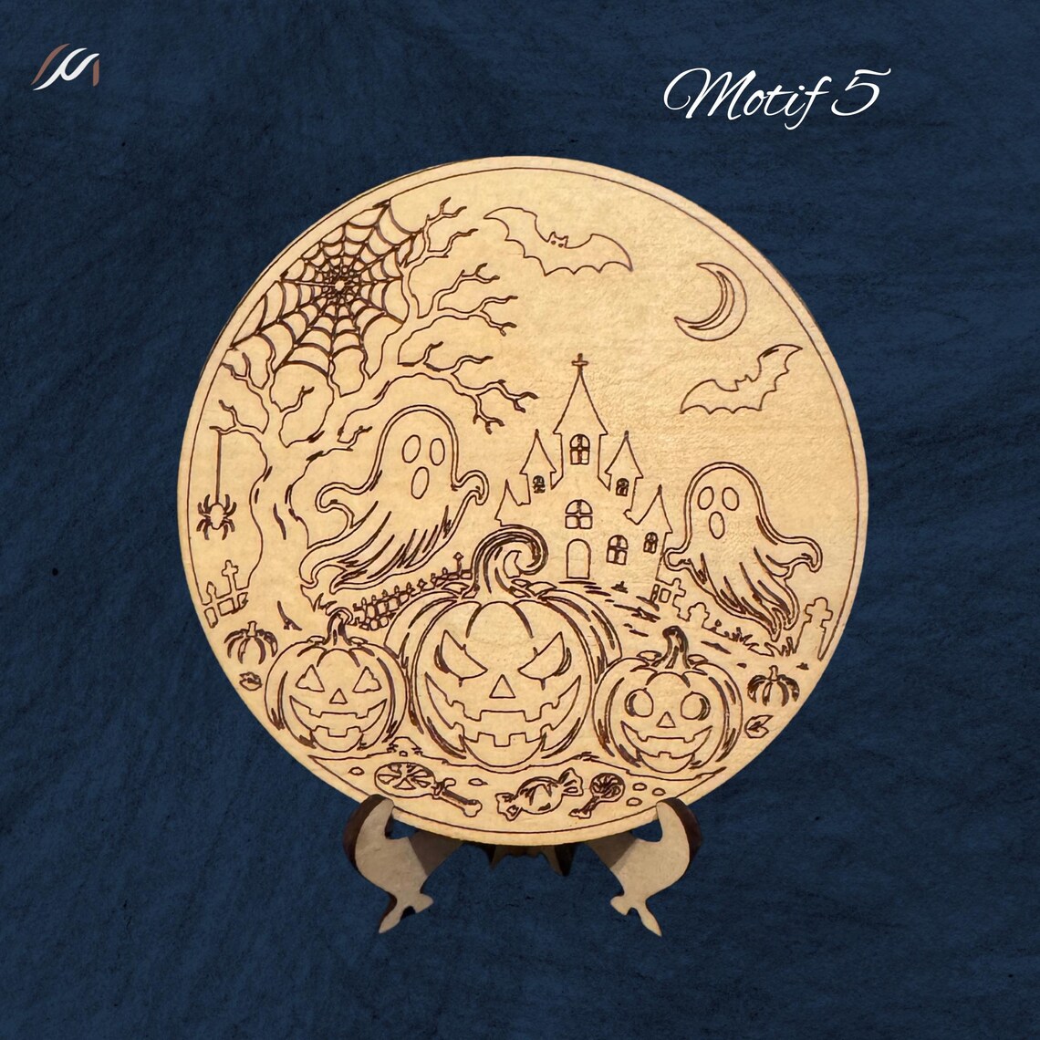 Dessous de verre Halloween en bois gravé – 10 motifs au choix