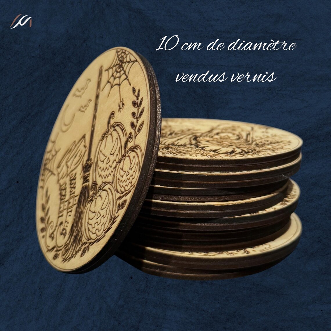 Dessous de verre Halloween en bois gravé – 10 motifs au choix