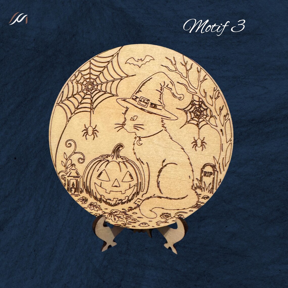 Dessous de verre Halloween en bois gravé – 10 motifs au choix