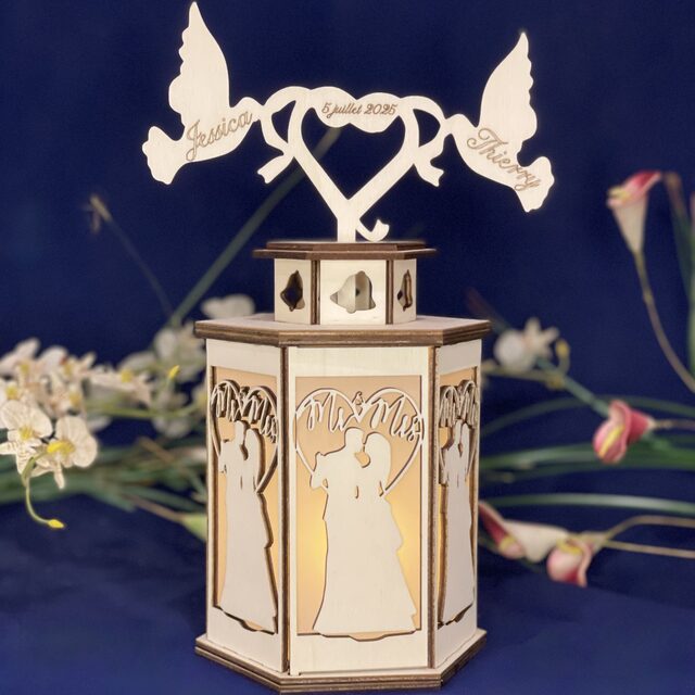 Lanterne de mariage en bois personnalisée – Pour bougie LED