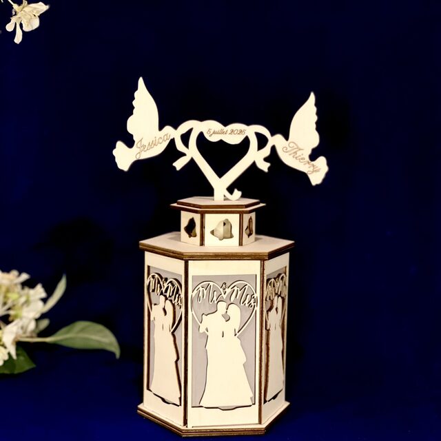 Lanterne de mariage en bois personnalisée – Pour bougie LED