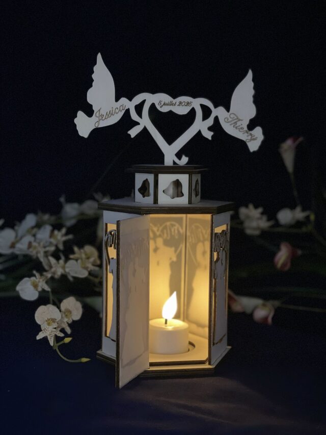 Lanterne de mariage en bois personnalisée – Pour bougie LED