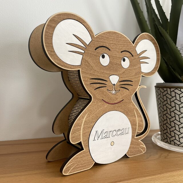 Tirelire en bois souris personnalisable